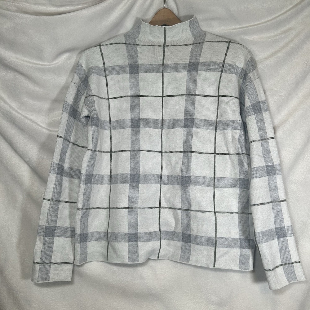 Jones New York Plaid Green GRAY SWEATER Womens Small Mock Turtleneck Fall Winter